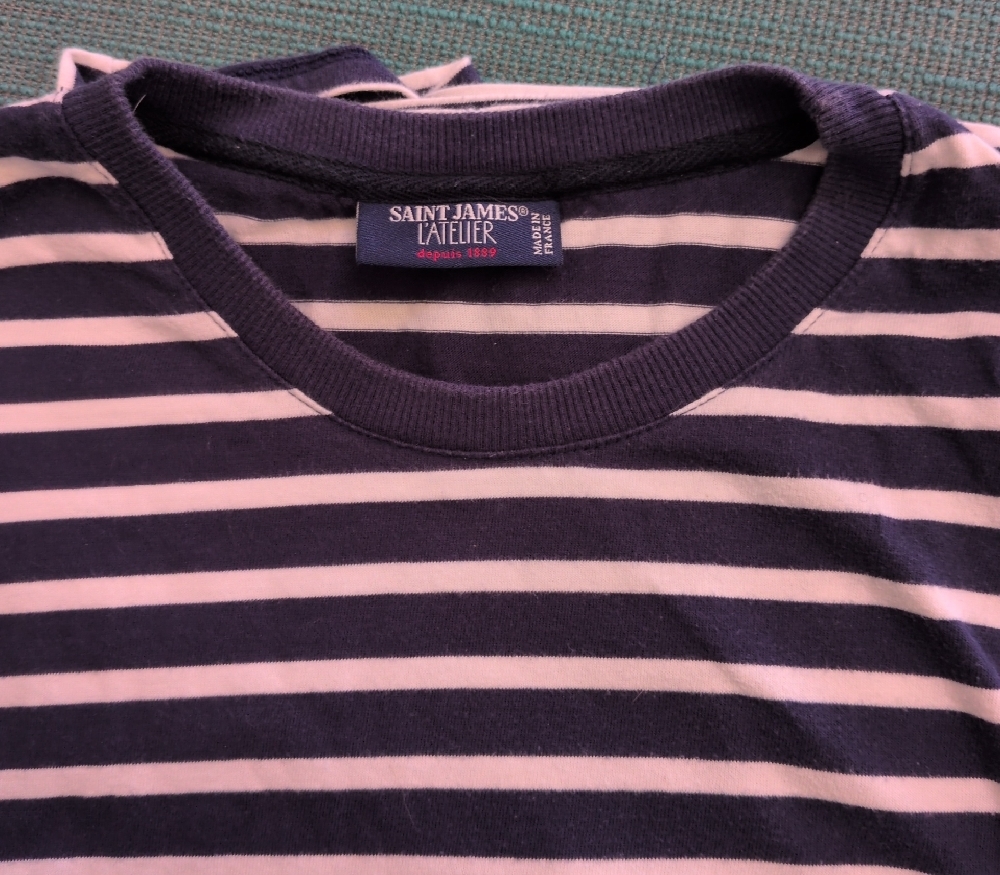 Saint James Atelier Navy and White Striped short sleeved Shirt
